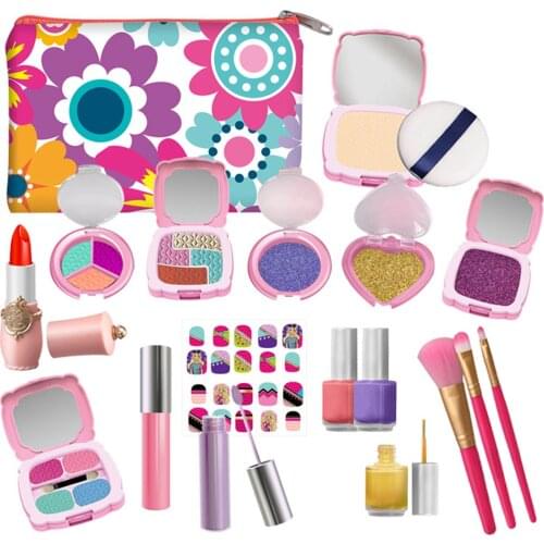 19PCS Children Kids MakeUp Toy Set Nontoxic Cosmetics Kit Toys Pretend Play Makeup Beauty Toy Safe Pink Princess Bag Girls Gifts