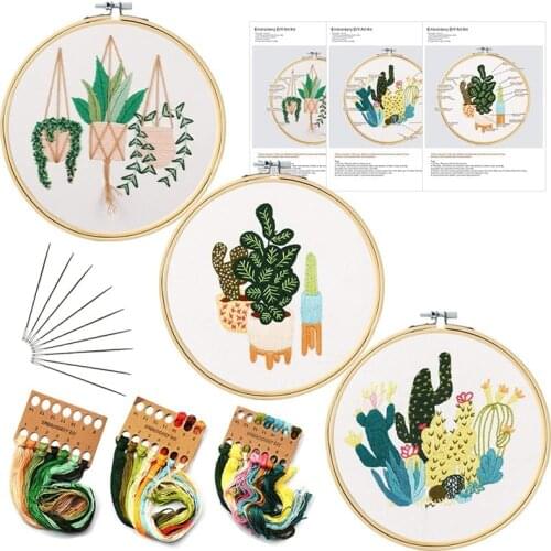 Embroidery Kit-3 Pieces Embroidery Kits for Beginners with Stamped Pattern,Embroidery Floss+Stamped Fabric+Needles