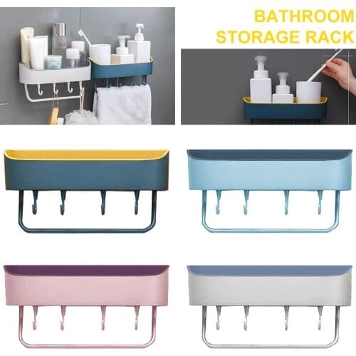 Bathroom Adhesive Storage Rack Wall Mounted Shower Caddy Bathroom Shelf Organizer Plastic Shower Basket Soap Dish Holder Shelf