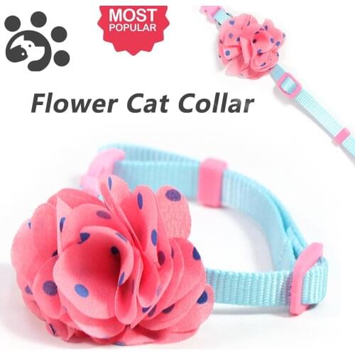 Flower Cat Collar for Kitten Puppy Pink Dog Nylon Necklace Tie Collars Quick Release Small Dog Cat Pet Collars Blue Lead MP0031