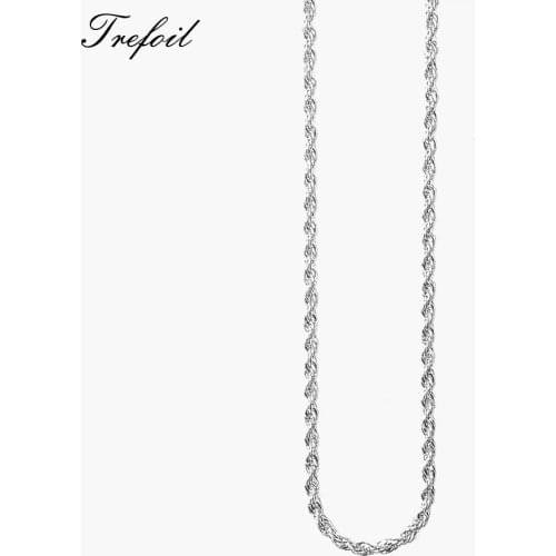 Silver Twisted Cord Chain Necklace,Fashion Colares Jewelry Trendy Basic Accessories 925 Sterling Silver Gift For Men Girl Women