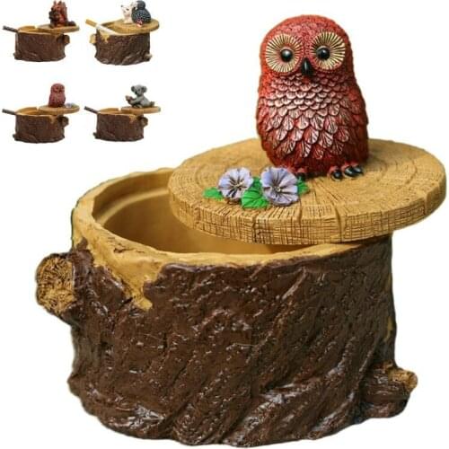 Cigarettes Ashtray with Lid Cute Vivid Forest Animal Resin Ashtray for Outdoor and Indoor