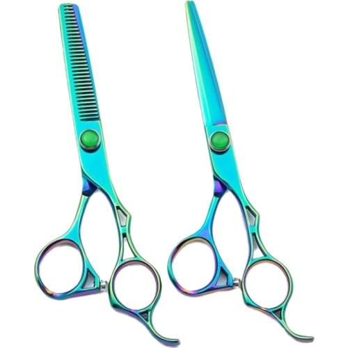 6 Inch Green Professional Salon Japanese Stainless Steel Titanium Plated Hair Cutting Thinning Scissors Barber Supplies
