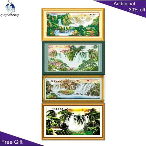 Joy Sunday Chinese Magnificent River Mountain Home Decor F005(1)(2)(3)(4) Counted and Stamped Rising Sun China Cross Stitch kits