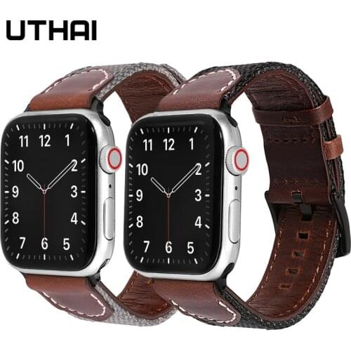 UTHAI Nylon strap&Calfskin strap for apple watch 6 5 SE watch strap 42mm 38mm for iwatch 4 series 3 2 1 band 44mm 40mm
