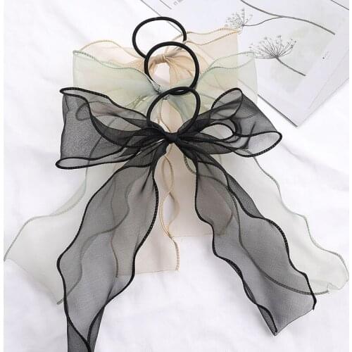 Sweet Big Bow Organza Streamers Hair Scrunchies Soft Ponytail Elastic Hair Ties Rope Girls Hair Accessories Women Ribbon Bands