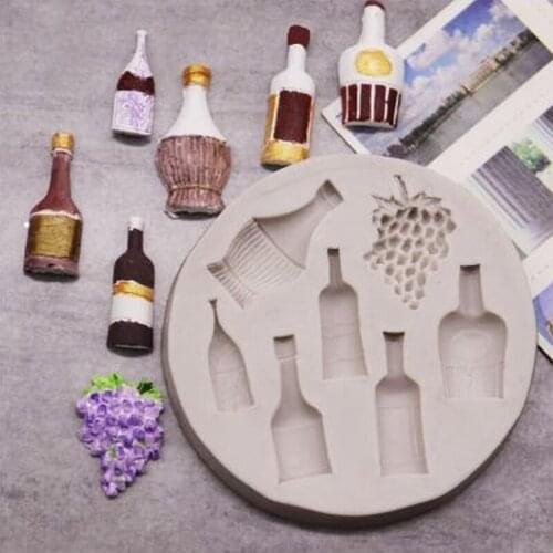 Red Wine Bottle Grape Shape Silicone Material Round Mould DIY Fondant Cake Mold Baking Tools Great Gift for Baking Lover R7UB