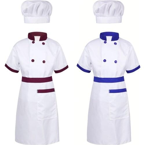 Boys Girls Chef Uniform Kitchen Stage Performance Halloween Party Wear Children Clothing Set Tops+hat+apron Kids Cosplay Costume