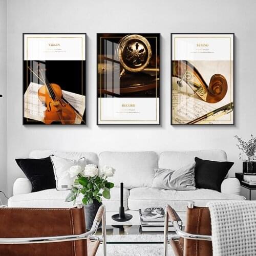 Vintage Poster musical instruments Wall Art Canvas Painting Retro violin Record Posters and Prints wall pictures for Living Room