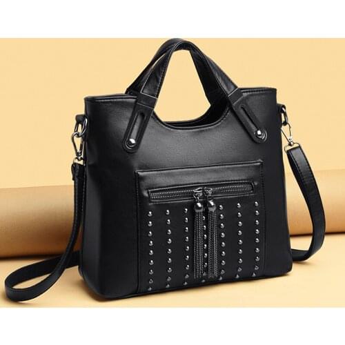 High Quality Leather Shoulder Bag Rivet Tassel Handbags Designer Large Capacity Casual Tote Woman Clutch Bag Purse Crossbody Sac
