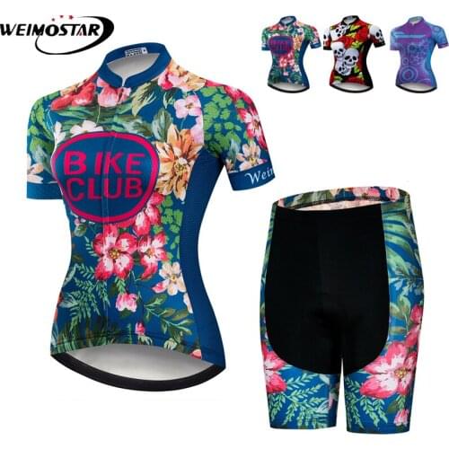 Weimostar Girls Bicycle Riding Cycling Clothing Set Breathable Womens Bike Jersey Short Sleeve Bib Maillot Ciclismo Cycling Kit