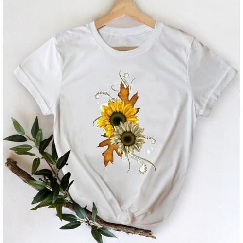 T-shirts Women 2021 Floral Sunflower Clothing Spring Summer Clothes Printing Stylish Tshirt Top Lady Print Sweet Tee T-Shirt