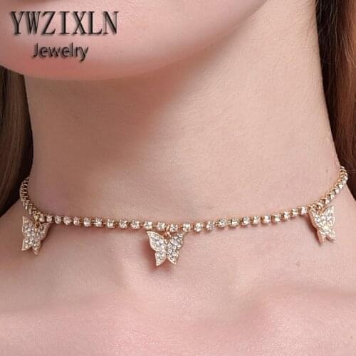 YWZIXLN Boho Rhinestone Butterfly Charm With Crystal Chain Fashion Necklaces Bijoux For Women Elegant Choker Jewelry N041
