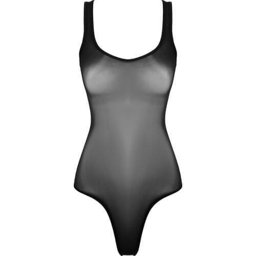 2021 Women Sexy See-through Bodysuit Glossy Scoop Neck Sleeveless Bodysuit Underwear Leotard for Lingerie Party Honeymoon