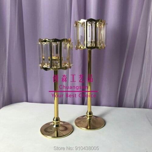 Golden Flower Stand Iron Candle Holder Metal Candlestick Crystal Vase Home Decor Flower Holder Wedding Centerpiece Party Favor