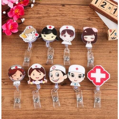 1 Pcs Cute Retractable Badge Reel Cartoon Student Nurse Exhibition ID Name Card Badge Holder Office Supplies