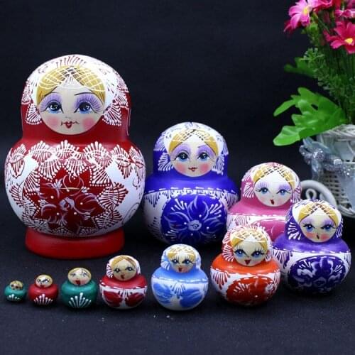 10pcs/lot Traditional Wooden Matryoshka Set Russian Dolls Baby Toy Nesting Dolls Hand Painted Home Decoration Birthday Gifts