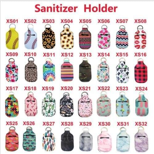 1000pcs/lot 50 Style Neoprene Hand keyring 30ML Sanitizer Bottle Holder Keychain Bags Key Rings Hand soap Bottle Holder