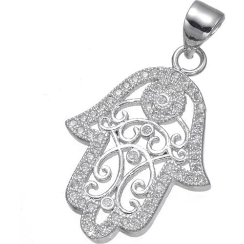 2017 Micro Pave Zircon Hamsa Hand Shape Jewelry Pendant Charms For Link Chain Bracelets Rose Gold/Rhodium/Gold CHF296