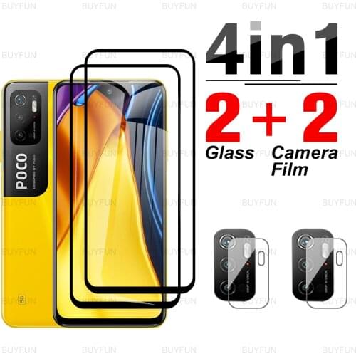 4in1 full cover front black edge protective glass on for xiaomi poco m3 pro for poco poko x3 pro nfc screen protector lens film