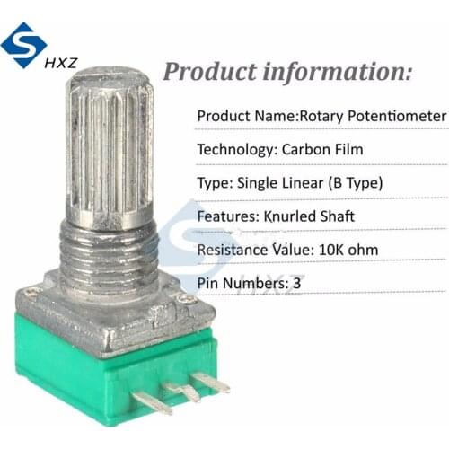 5PCS 6mm 3-Pin Knurled Shaft Single Linear B Type 10K ohm Rotary Potentiometer