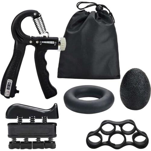 5pcs/Set Fitness Hand Grip Set Adjustable Power Strength Finger Trainer Forearm Muscle Workout Grip Ring Exerciser Gripper Ball