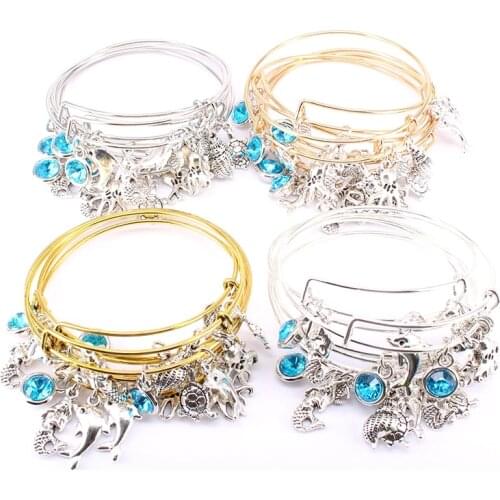 5pcs Bangle Set Wire Bracelets for Women Girls Jewelry Sea Life Animal Charms Bangles Cuff Jewlery C045