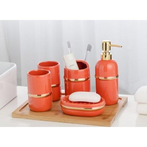 Bathroom Accessories Set Ceramic Soap Dispensers Toothbrush Holder Gargle Cups Soap Dish With Tray Wedding Gifts 6 Pieces Set