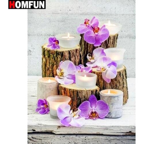 HOMFUN Full Square/Round Drill 5D DIY Diamond Painting "Orchid Candle Flower" 3D Diamond Embroidery Cross Stitch Home Decor Gift