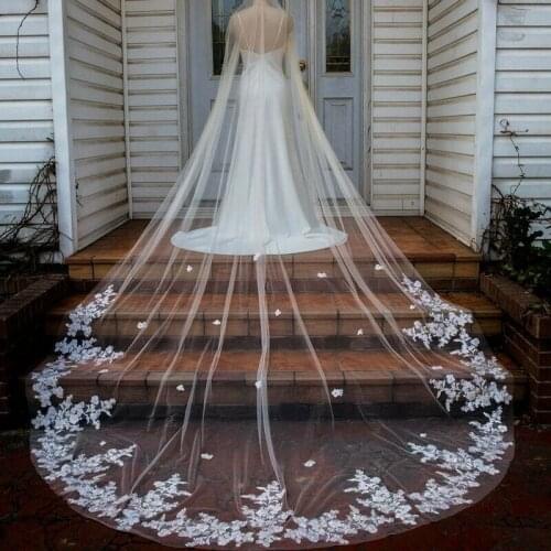 White/Ivory Wedding Veil 8m Long Lace Mantilla Cathedral Bridal Veils with Comb Wedding Accessories Veu De Noiva