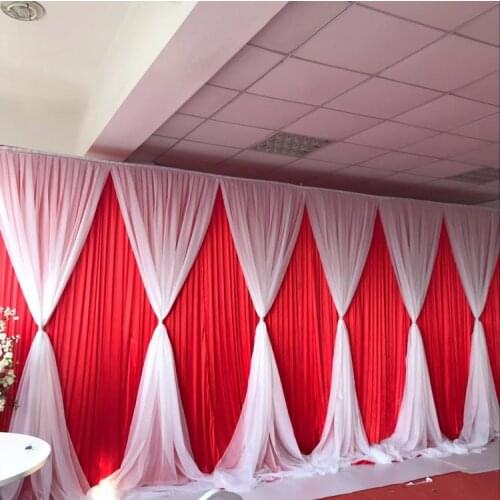 Free Shipping 3M * 6M Ice Silk & Chiffon Backdrop for Wedding Decoration Wedding Curtain with Chiffon Valance