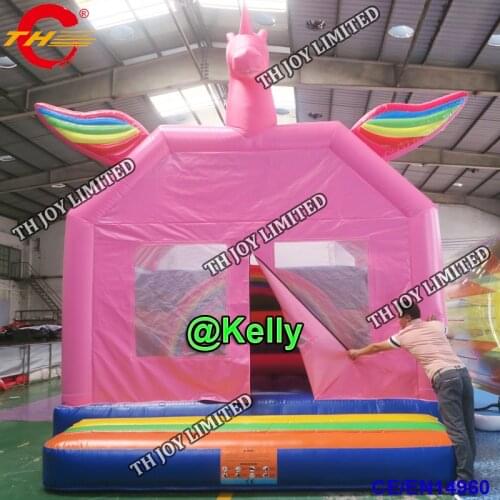 Free door shipping 4x4m giant inflatable unicorn bouncer for sale, flying horse inflatable bounce castle with wings