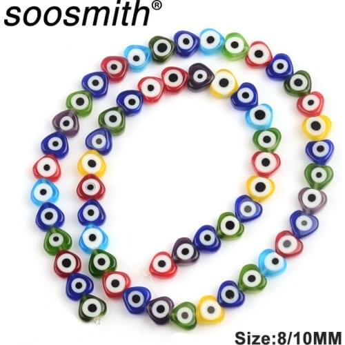 Heart Shape Evil Eye Beads8mm 10mm Colorful Colors Beads Round Charm Lampwork Glass Beads for Jewelry Making DIY Wholesale