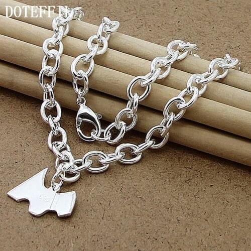 DOTEFFIL 925 Sterling Silver 18 Inch Chain Dog Tag Pendant Necklace For Women Wedding Engagement Fashion Jewelry