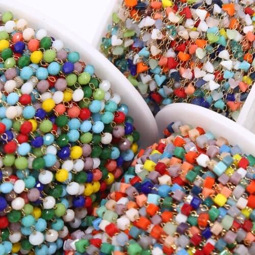 2 Meters Stainless Steel Gold Tone Colorful Square Triangle Rosary Beaded Chains For DIY Making Bracelets Necklaces Findings