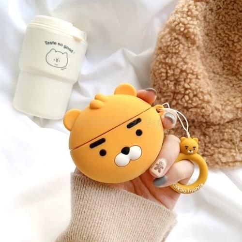 Cute Lion Protective Cover Silicone Earphone Case with Lanyard for Airpods Pro