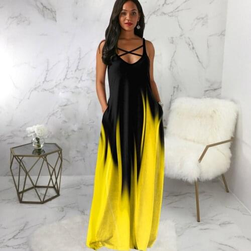 Black Yellow Color Block Patchwork Party Dress Women Lace Up Hollow Out Sleeveless Vestidos Summer Female Loose Holiday Dress