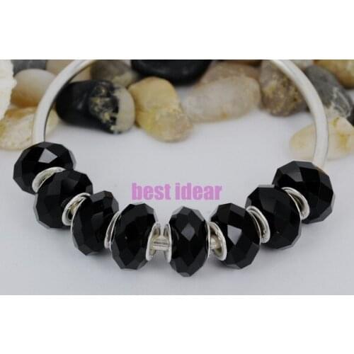 Black Faceted Round Glass Loose Spacer Beads Big Hole For European Bracelet Necklace 50pcs Free Shipping