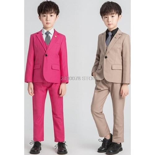 Kids Formal Blazer Jacket Vest Pants Bowtie 4Pcs Flower Boys Wedding Suit Girls Prom Piano Performance Dance Children Costume