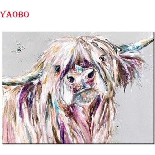 DIY diamond Cross Stitch Highland cattle Embroidery with diamonds painting 5D Needlework diamond mosaic art Home Decoration