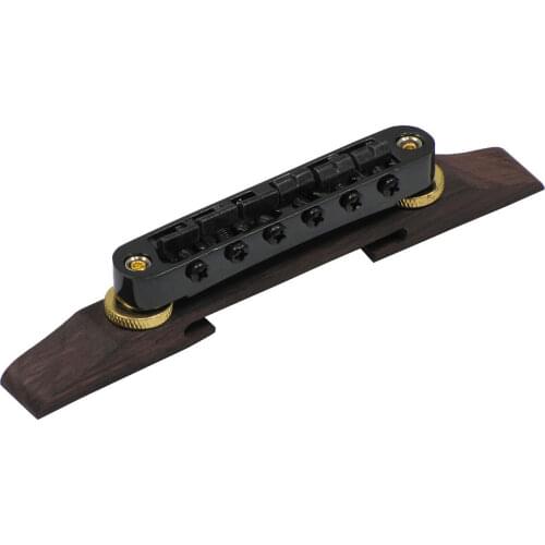 FLEOR Tune-O-Matic Guitar Bridge & Rosewood Base for 6 Strings Jazz Guitar, Chrome/ Black