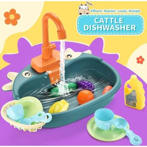 Kitchen Sink Toys Electric Simulation Dishwasher With Running Water Dishwash Childrens Kitchen Toy Pretend Play House Toys Gift