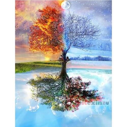 Kexinzu Full 5D DIY Square Diamond Painting Cross Stitch-Four season tree-3d Round Embroidery Mosaic Resin Home Decor Gift W1111