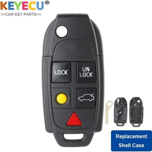 KEYECU Flip Folding Remote Control Car Key Shell Case Cover for Volvo S60 S80 V70 X70 XC90 , Replacement Fob 4+1/ 5 Buttons