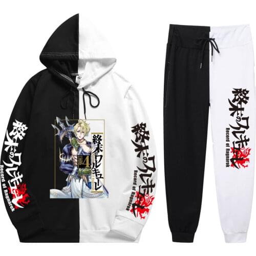 Fresh Summer Autumn Man 2 Pieces Sets Anime Record Of Ragnarok Print Casual Soft Patchwork Thin Hoodie+Patchwork Pants New Trend