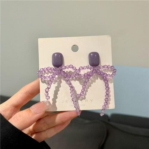 Girls Fairy High Bowknot Clip on Earrings No Pierced Non Piercing Ear Purple Crystal Earings for Women