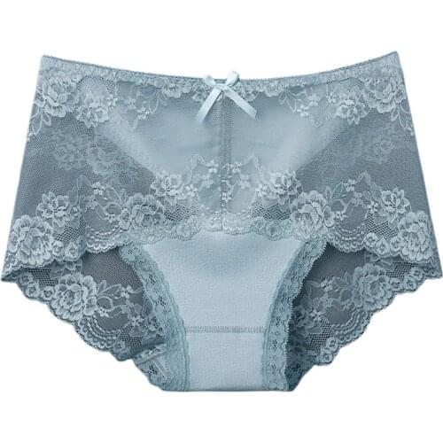 Lace Seamless Panties For Women Middle Waist Cotton Inner Crotch Soft Mesh Breathable Elastic Briefs