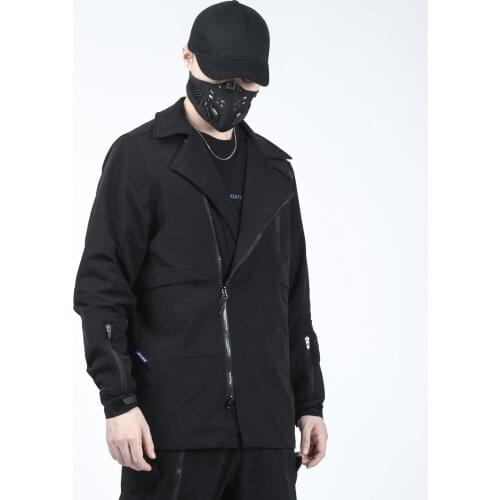 Mens Jacket Jacket Convertible Collar Diagonal Zipper Multiple Pockets Techwear Ninjawear Darkwear Japanese Style