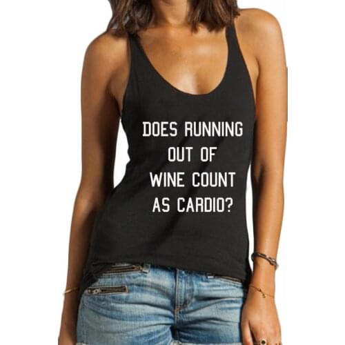 Good Vibes Letter Summer Funny Casual Sleeveless Tee Vest DOES RUNNING OUT OF WINE Workout Tank Top