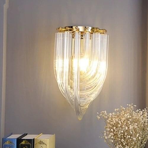 Personality luxury American gold living room dining room bedroom glass crystal pipe LED E14 wall lamp